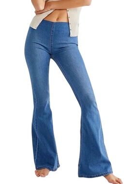 Free People We The Free Penny Pull On Flare Jeans Womens 29 Boho Stretch Blue